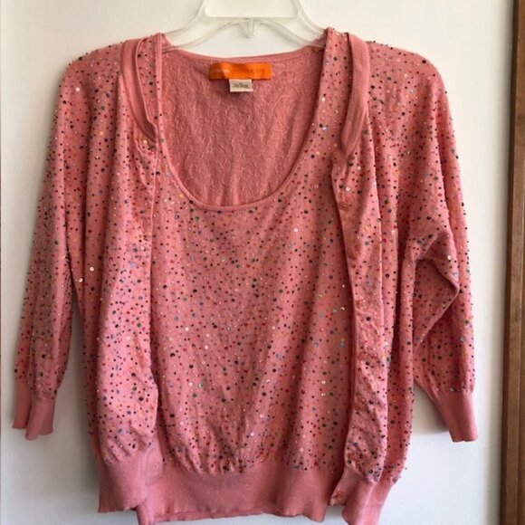 CYNTHIA STEFFE Bead Sequin Coral 3/4 Sleeve Twin Set Medium Vintage - Picture 3 of 17
